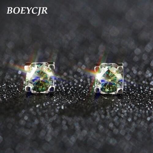 BOEYCJR S925 0.5/1/2ct blue green Moissanite VVS1 Fine Jewelry Diamond Stud Earring With gra certificate for Women