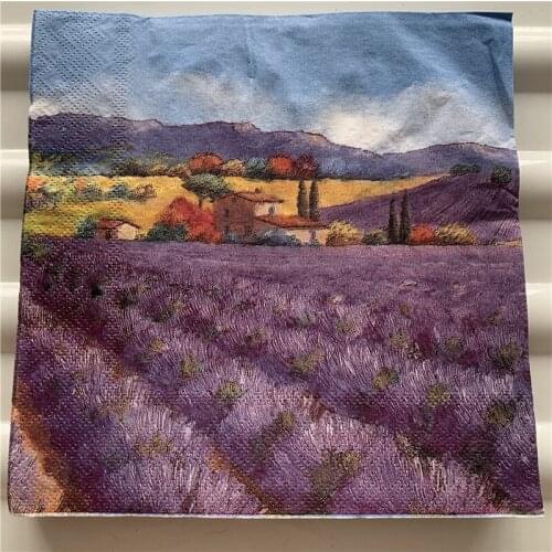 Vintage Napkin paper elegant tissue print purple flower lavender handkerchief decoupage servilletas wedding birthday party decor