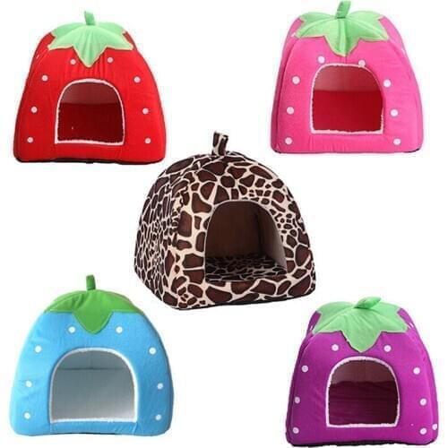 Cute Strawberry Fruit Dog House Bed Mat Foldable Comfortable Cat Dogs Bed House Winter Summer Pets Kennel Dog Bed Pet Supplies