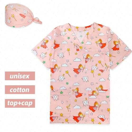 Women Men Uniforms Tops Scrub T Shirt Size Rang XXS-4XL Teeth Printed Unifrom Scrub Tops For Nurses and Doctors