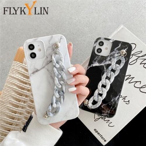 FLYKYLIN Marble Bracelet Phone Cases For iPhone 12 Mini 11 Pro Max X XS XR 7 8 Plus SE 2020 Chain Soft Silicone Back Cover Coque