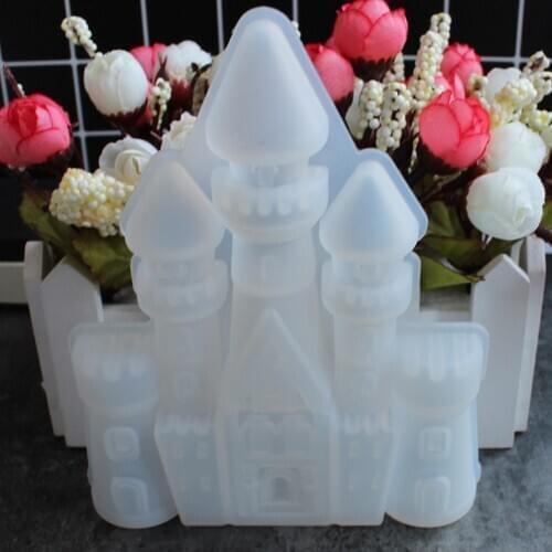 Crystal Epoxy DIY Handmade Mirror Castle Decoration Pendant Fondant Chocolate Cake Decoration Small House Castle Silicone Mold