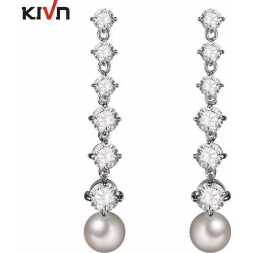 KIVN Luxury Jewelry Dangle CZ Cubic Zirconia Wedding Bridal Simulated Pearl Earrings for Womens Girls Christmas Birthday Gifts