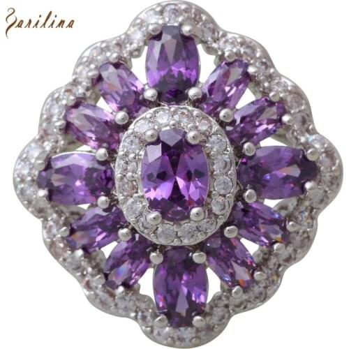 Purple Crystal Cubic Zirconia CZ Silver Color Overlay Fashion Jewelry Rings Size 5 6 7 8 9 R545