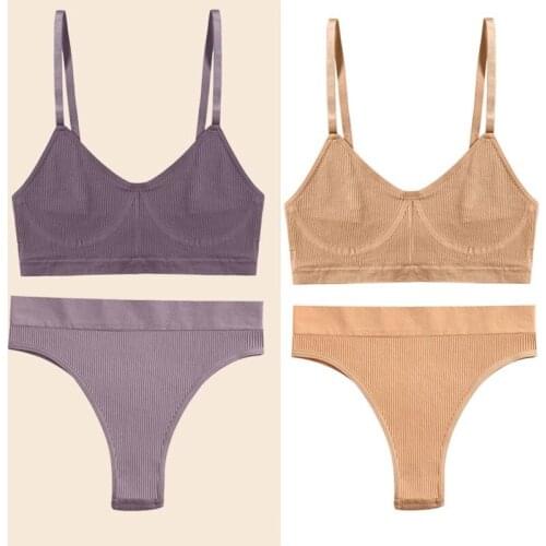 Women Bra Panties Set Seamless Active Bra Thong Lingerie Set Fitness Crop Top Underwear Brassiere Push Up Sports Sexy G-String