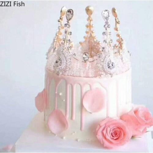 Crown Cake model princess Birthday Cake Flowers pearl Simulation cake Photography props Window sample Wedding decorations