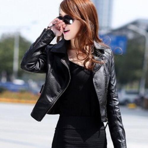 Motorcycle PU Leather Jacket Women Cropped Faux Leather Coat Plus Size Women Casual Biker Outwear Black Leather Jacket Spring