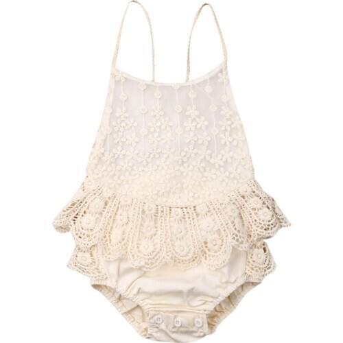 Summer 0-12M Cute Baby Girl Bodysuits Sleeveless Ruffle Lace Jumpsuit Bodysuit Clothes Outfit