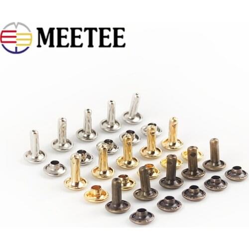 Meetee 50pcs Brass Nails Copper Button Double Rivet Buckle for Luggage Handbag Boots Shoes Leather Deco DIY Accessories BF236