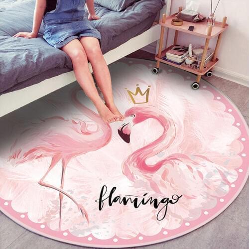 Cute Round Flamingo Carpet Pink Soft Bedroom Living Room Bed Decoration Mat