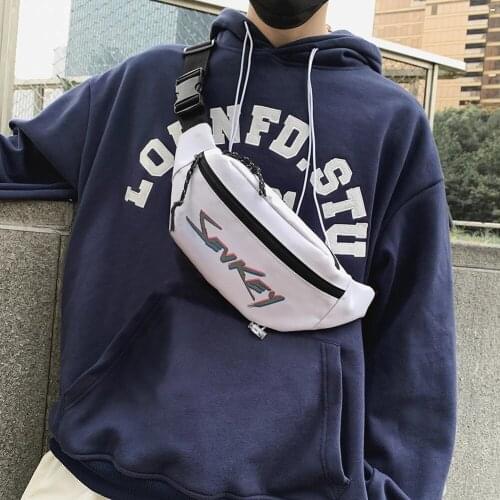 Fashion Men Women Chest Bag Fanny Shoulder Bag Reflective Letter Print Waist Belt Bag Money Pocket Chest Pouch