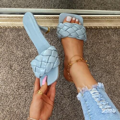 Luxury Slides Women 8.5cm High Heels Mules Fetish Pumps Weave Leisure Blue Office Ladies Prom Slippers Womens Shoes
