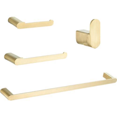 4-Piece Bath Set SUS304 Sstainless Steel Single Towel Holder Brushed Gold Hook Bathroom Accessories Toilet Roll Paper Holder