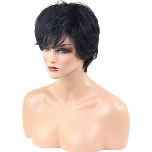 Natural Black Real Human Hair Straight Short Curly Wig Women Party Daily Wear with Free Cap, Clips, Steel Comb