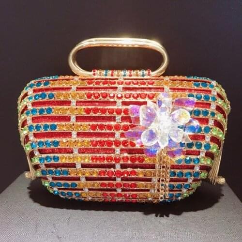 New Arrival Flower Clutch Blue/Green/Yellow/Yellow Female Diamond Clutches Party Purses And Handbags Fashion WomenCrystal Bags