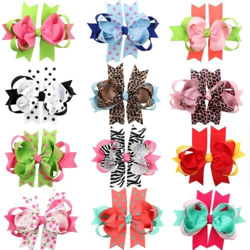 5inch 12cm boutique leopard zebra dots cherry fruit solid grosgrain ribbon forked tail bows with clip