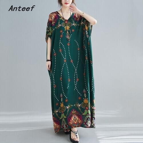 Cotton satin plus size vintage floral dresses for women casual loose maxi long summer beach dress elegant clothes 2021 sundresss