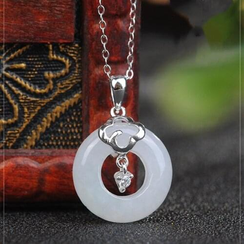 S925 Sterling Silver Inlaid Natural Burmese A Goods Jade Safe Buckle Pendant To Send A Friend A Gift To Yourself