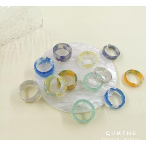 QUMENG Fashion Show Jewelry Wholesale 2021 Vintage Creative Colorful Acrylic acetate Two Piece Ring Set Delicate Daily Wear