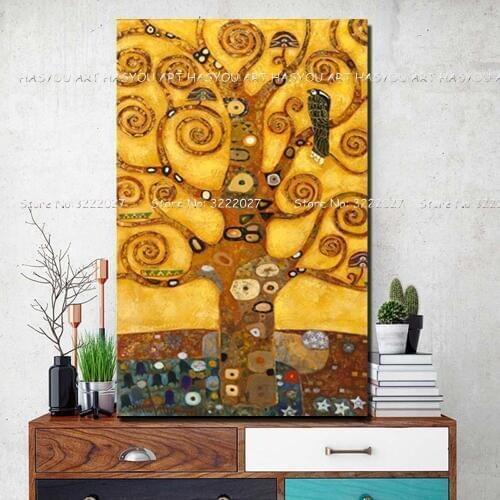 Hand Painted Klimt Gold Tree Oil Painting Canvas Painting QuardroLarge Palette For Living Room Modern Abstract Wall Art Pictures