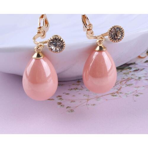 Luxury High Light Spring Colour Resin Waterdrop Clip on Earrings for Women Girl Party Without Pierced Favorite Fashion Jewelry