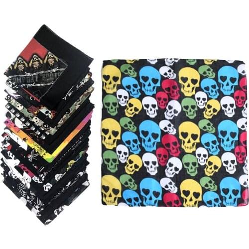 Mens Skull Bandana Male Hip Hop Cotton Square Scarf Sports Cool Headscarf Women Shade Wicking Hair Accessories Street Hijab F13