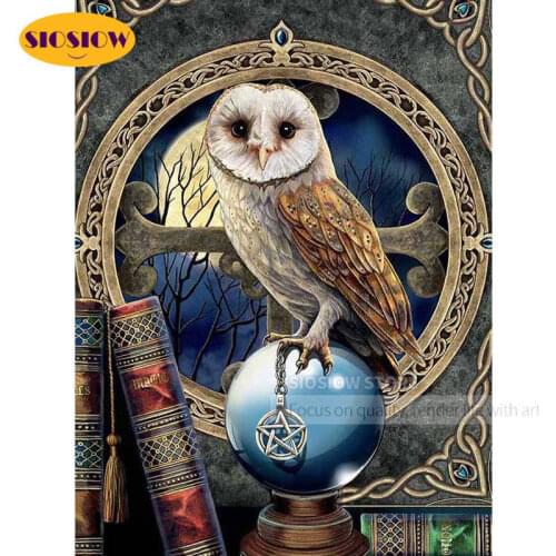 SIOSIOW Diamond Painting Fantasy Cross Stitch Owl Diamond Embroidery Animals Mosaic Picture Rhinestone Handmade Home Decor Room