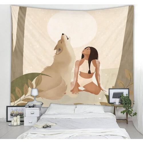 Nordic INS Wind Art Girl Tapestry Art Deco Blanket Hanging Bedroom Living Room Decoration Mystery Mandala Bohemian Moon Girl