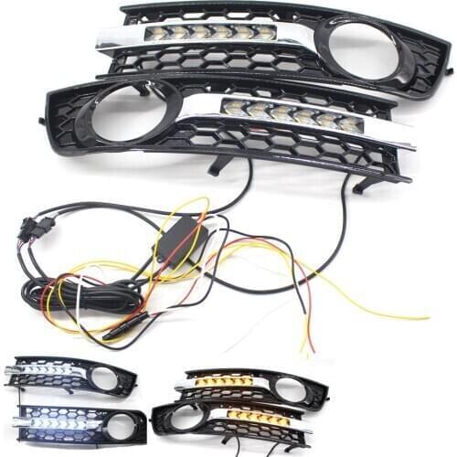 Honeycomb Front Bumper Fog turn signal Light Lamp Chrome Grille Grille with LED DRL For Audi A4 B6 01-05