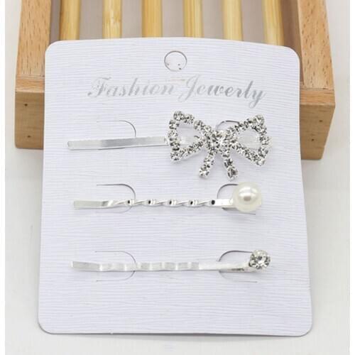 New 3pcs/set Shining Rhinestone Hair Clip Women Girls Metal Hairpin Geometric Heart Bow-knot Flower Barrettes Hair Accessories