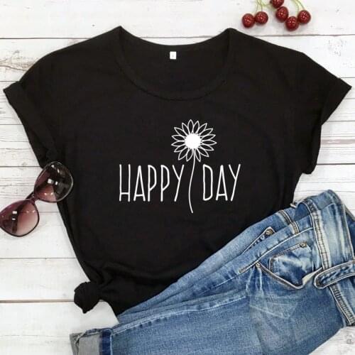 Happy Day Sunflower T-shirt Fashion Summer Short Sleeve Boho Top Tee Shirt Funny Women Graphic inspirational Quote Tshirt Femme
