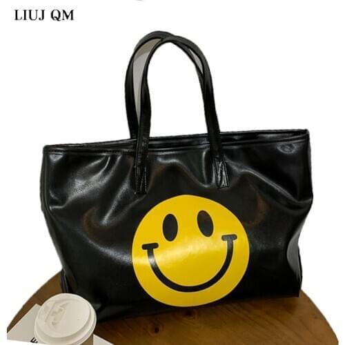 Ladies Handbag 2021 High-end Smile Graffiti Shoulder Bag Women Trendy Fashion Casual Portable Leather Waterproof High Capacity