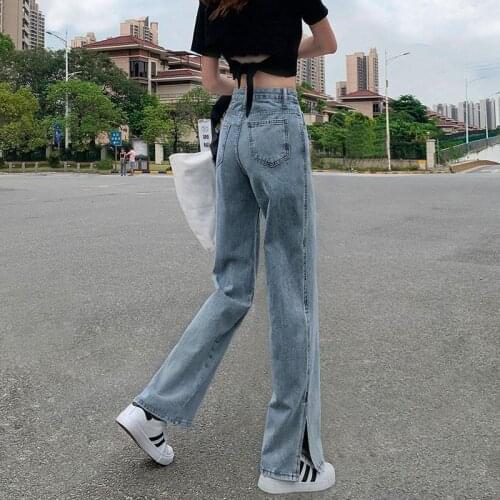 Womens pants spring and autumn traf Pants light color split simple wide-leg jeans loose straight thin drape y2k Womens jean