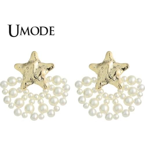 UMODE New White Simulated Pearl Star&Cloud Stud Earrings for Women New Fashion Classic Gold Color Jewelry Ear Gifts AUE0506