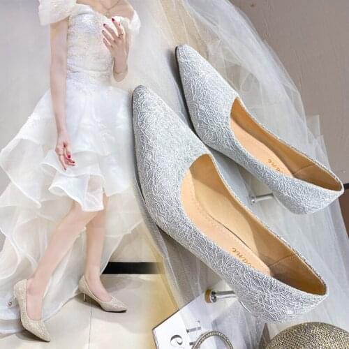 2021 New Large Size 34-40 Ladies Single Shoes Spring and Autumn New Fashion All-Match Pointed Shallow Mouth High Heels