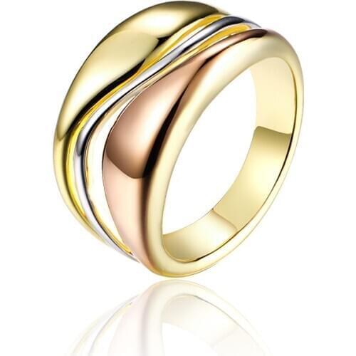 Unique Wide Rose Gold Ring High Quality Golden Silver Color Plated Wedding Band Rings for Women Creative Jewelry Girls Gifts