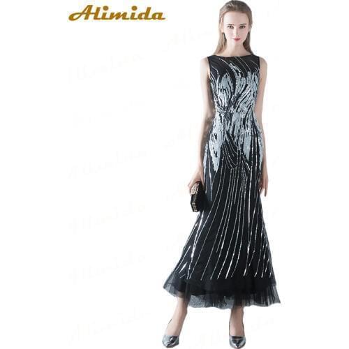 ALIMIDA 2018 New Arrival Black mermaid Evening Dress Ankle-Length Sequins Prom Dresses Banquet Formal Dress robe de soiree