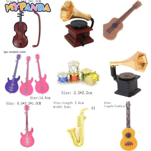 1/12 Dollhouse Miniature Accessories Mini Retro Phonograph Furniture Model Toys Decoration Guitar Violin Trumpet Saxophone Drum