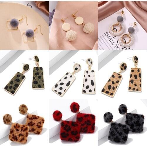 1 Pair Fashion Artificial Geometric Hair Ball Dangle Earring For Women Cute Leopard Pompom Earring Girl Nice Gifts Accessories