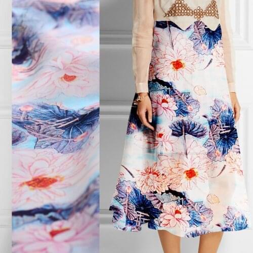 100% Natural Mulberry Silk Printed Organza Satin Fabric 12mm Perspective Smooth Shirt for Dress Crisp Fashion Fabrics Meter