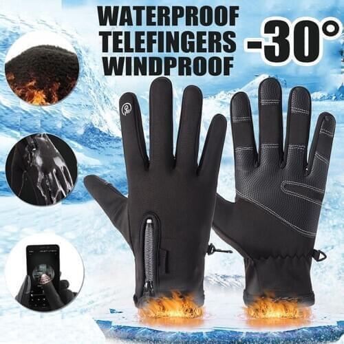 2021 Winter Mens Gloves Touch Screen Non-Slip Unisex Skiing Warm Waterproof Windproof Gloves Riding Fashion Zipper Black Gloves