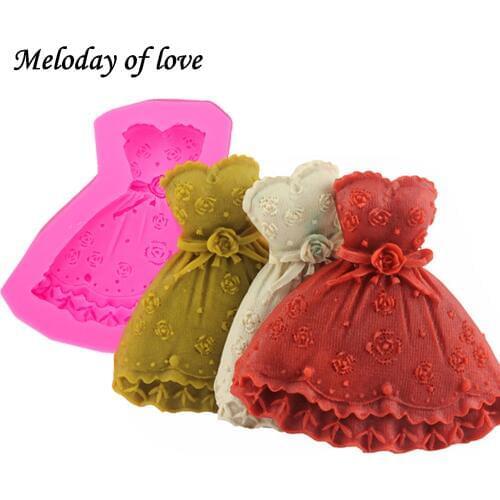 3D beautiful wedding skirt silicone mold girl Dress soap moulds DIY fondant baking cake decorating tools T0011