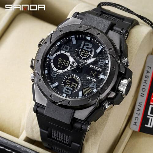 SANDA New G Style Mens Military Sports Watch LED Digital Quartz Dual Display Watch Waterproof Mens Watch Relogio Masculino