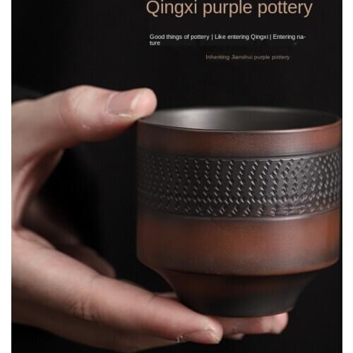 Purple Pottery Teacup Handmade Blind Dagger Scrub Large Master Cup Ceramic Kung Fu Teacup Fragrance-Smelling Cup Tea Set Teacups