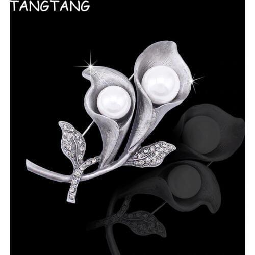Black Tone New Fashion Trendy White Simulated Pearl Antique Tin Alloy Gray Rhinestone Jewelry Brooch Pin, Item NO: BH7962