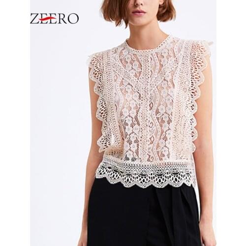 Women Sweet Lace Vest Sleeveless Vest Tank Transparent Blouse Female Sexy Embroidery Hollow Out Short Stylish Shirts Summer