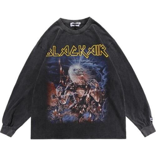 SEVEYFAN 2021 Mens Fashion Skull Printed T Shirts Hip Hop Cotton Tees Oversize Long Sleeve Cotton Tops for Male