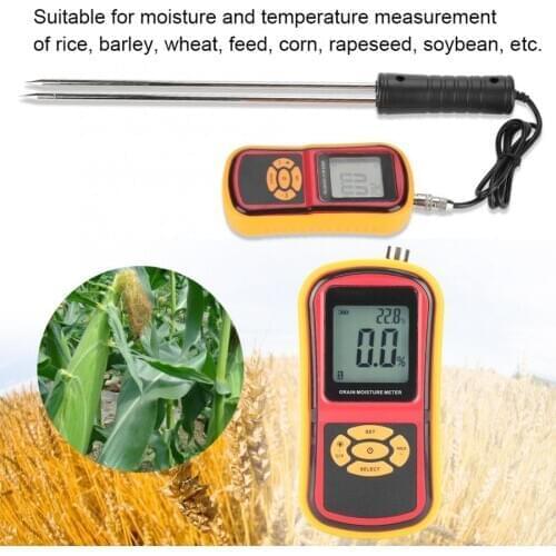 GM640 Digital LCD Grain Moisture Temperature Meter for Wheat Rice Corn Bean Humidity Meter Hygrometer