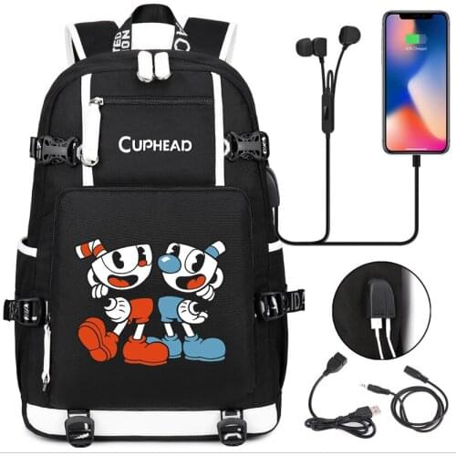 Cuphead Mugman canvas travel bag School Bag usb charging shoulder bag Teenagers Backpack Laptop bag rucksacks