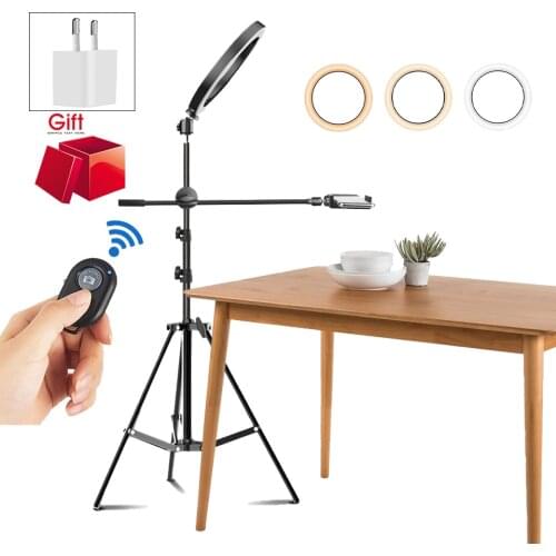 Circle Led Video Selfie Ring Light Photography Fill Lighting Camera Photo Studio Phone Lamp With Tripod Stand Boom Arm Youtube